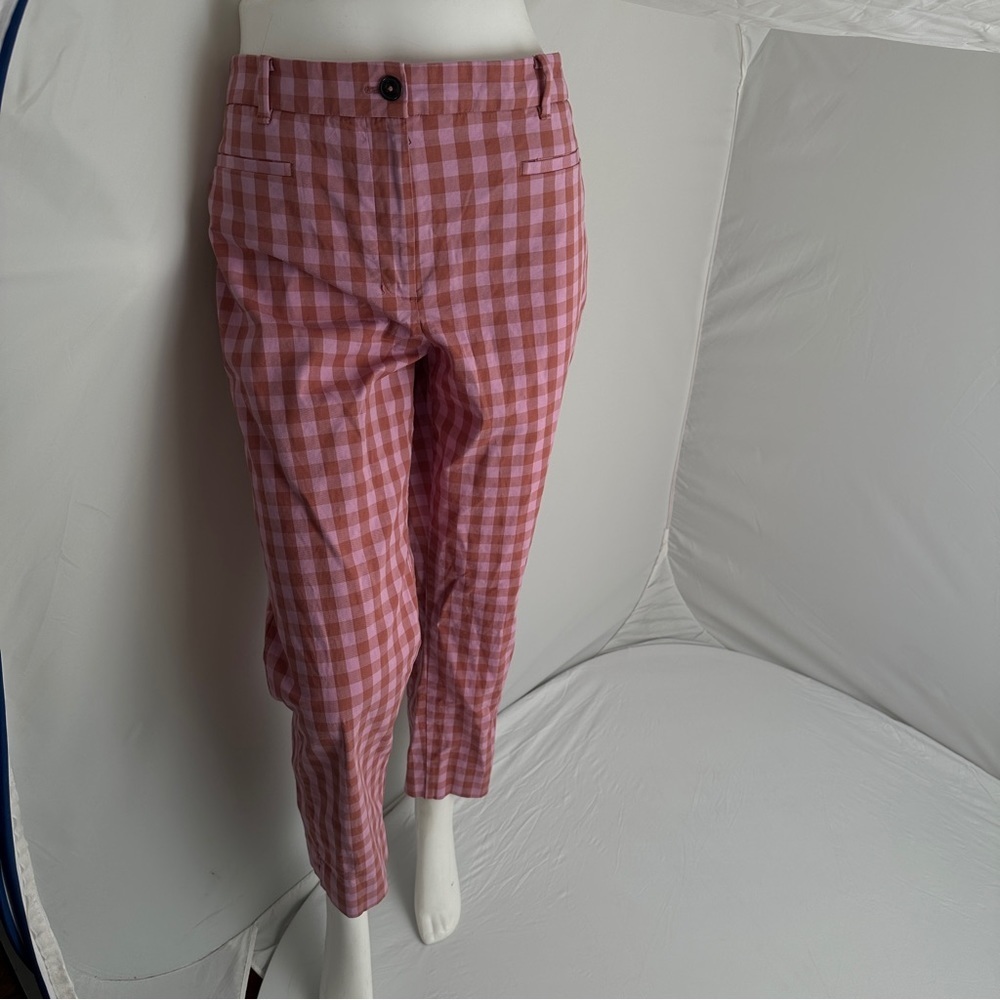 Ann Taylor rust and pink cotton gingham cropped pants